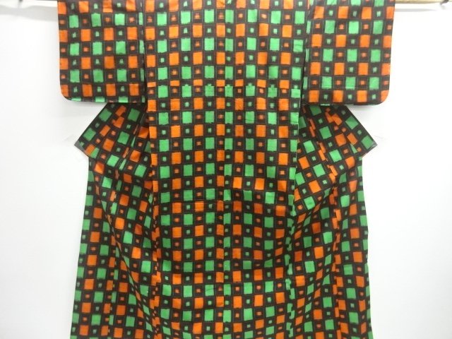 JAPANESE KIMONO / ANTIQUE HITOE KIMONO / TAISHO ROMAN STYLE / KURUME KASURI / SQUARE